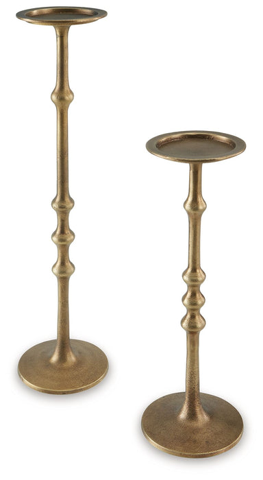 Larwick - Candle Holder Set (Set of 2) - Antique Brass Finish – Candles & Holders by Signature Design by Ashley® at Furniture Wholesale Plus , Nashville furniture store