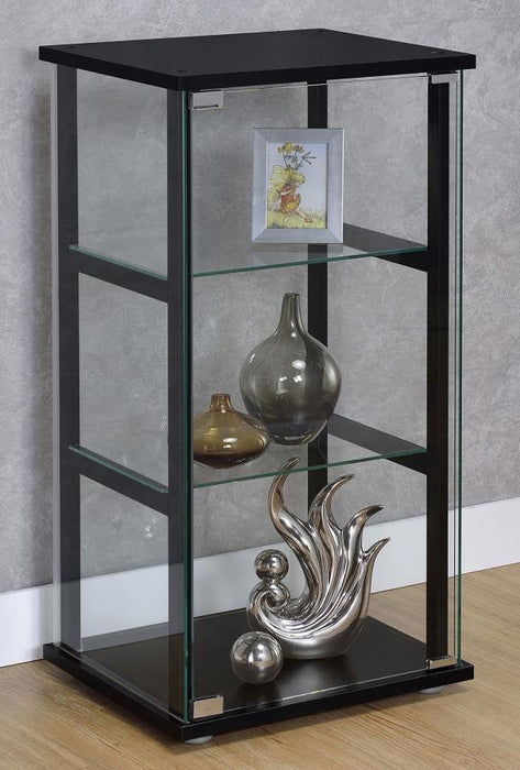 Cyclamen - 3-Shelf Clear Glass Curio Display Cabinet - Black - Premium Curio Cabinets from CoasterEveryday - Just $159! Shop now at Furniture Wholesale Plus  We are the best furniture store in Nashville, Hendersonville, Goodlettsville, Madison, Antioch, Mount Juliet, Lebanon, Gallatin, Springfield, Murfreesboro, Franklin, Brentwood