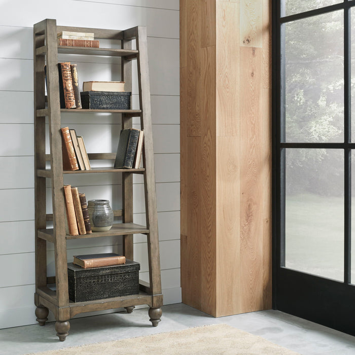 Americana Farmhouse - Wood Leaning Pier Bookcase - Dusty Taupe – Piers by Liberty Furniture at Furniture Wholesale Plus , Nashville furniture store