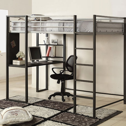 Sherman Silver/Gun Metal Full Bed w/ Workstation - Premium Loft Bed from FOA East - Just $639.60! Shop now at Furniture Wholesale Plus  We are the best furniture store in Nashville, Hendersonville, Goodlettsville, Madison, Antioch, Mount Juliet, Lebanon, Gallatin, Springfield, Murfreesboro, Franklin, Brentwood