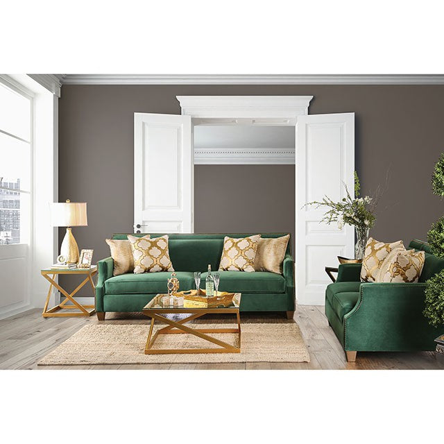 VERDANTE Emerald Green/Gold Love Seat - Premium Loveseat from FOA East - Just $1560! Shop now at Furniture Wholesale Plus  We are the best furniture store in Nashville, Hendersonville, Goodlettsville, Madison, Antioch, Mount Juliet, Lebanon, Gallatin, Springfield, Murfreesboro, Franklin, Brentwood