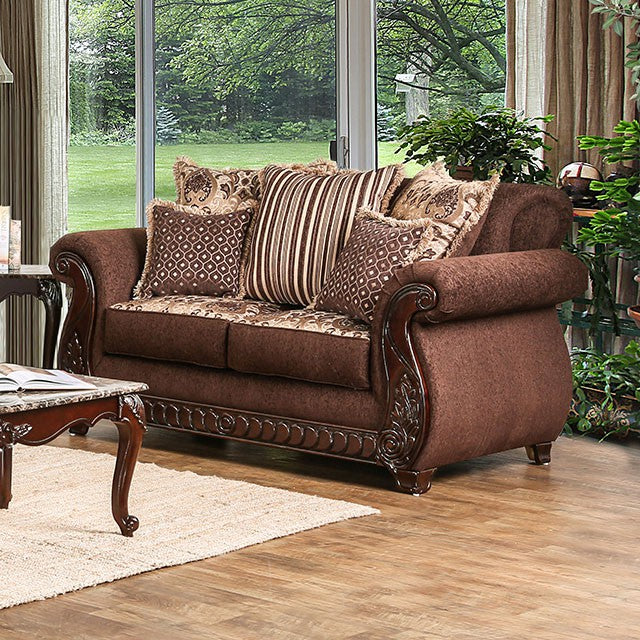 TABITHA Brown Love Seat, Brown - Premium Loveseat from FOA East - Just $1560! Shop now at Furniture Wholesale Plus  We are the best furniture store in Nashville, Hendersonville, Goodlettsville, Madison, Antioch, Mount Juliet, Lebanon, Gallatin, Springfield, Murfreesboro, Franklin, Brentwood