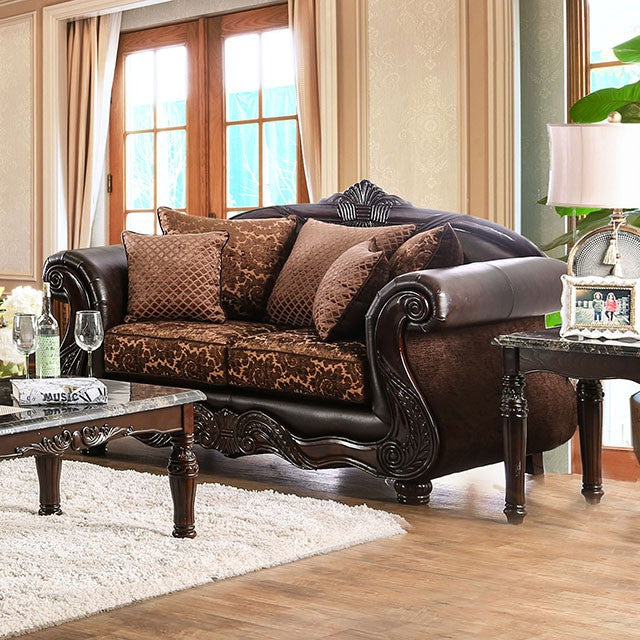 ELPIS Brown/Espresso Love Seat - Premium Loveseat from FOA East - Just $1482! Shop now at Furniture Wholesale Plus  We are the best furniture store in Nashville, Hendersonville, Goodlettsville, Madison, Antioch, Mount Juliet, Lebanon, Gallatin, Springfield, Murfreesboro, Franklin, Brentwood