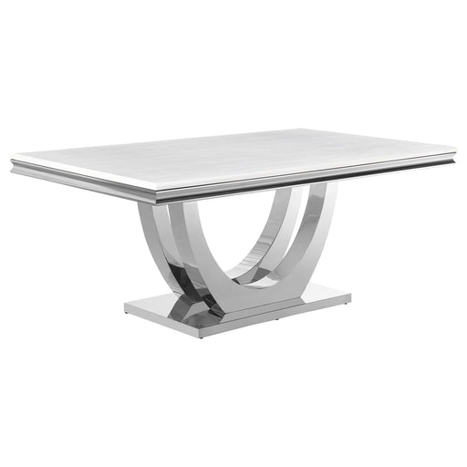 Kerwin Rectangle Faux Marble Top Dining Table White And Chrome - Premium Dining Table from Coaster Z2 Standard - Just $1214! Shop now at Furniture Wholesale Plus  We are the best furniture store in Nashville, Hendersonville, Goodlettsville, Madison, Antioch, Mount Juliet, Lebanon, Gallatin, Springfield, Murfreesboro, Franklin, Brentwood
