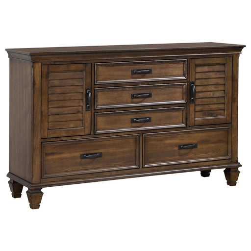 Franco Burnished Oak Five Drawer Dresser With Two Louvered Doors - Premium Dresser from Coaster Z2 Standard - Just $960! Shop now at Furniture Wholesale Plus  We are the best furniture store in Nashville, Hendersonville, Goodlettsville, Madison, Antioch, Mount Juliet, Lebanon, Gallatin, Springfield, Murfreesboro, Franklin, Brentwood