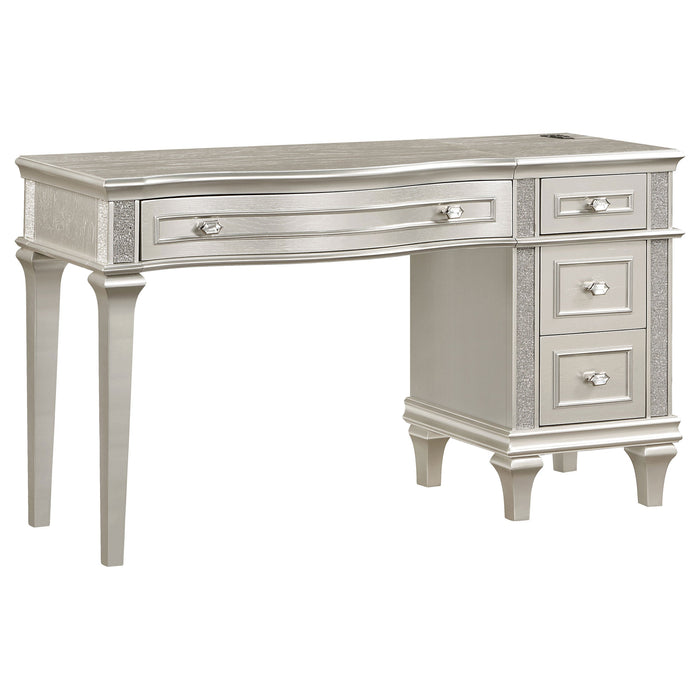 Evangeline 4-drawer Vanity Table with Faux Diamond Trim Silver and Ivory - Premium Vanity from Coaster Z2 Standard - Just $678! Shop now at Furniture Wholesale Plus  We are the best furniture store in Nashville, Hendersonville, Goodlettsville, Madison, Antioch, Mount Juliet, Lebanon, Gallatin, Springfield, Murfreesboro, Franklin, Brentwood
