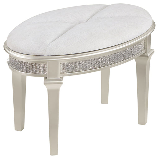 Evangeline Oval Vanity Stool with Faux Diamond Trim Silver and Ivory - Premium Vanity Stool from Coaster Z2 Standard - Just $260! Shop now at Furniture Wholesale Plus  We are the best furniture store in Nashville, Hendersonville, Goodlettsville, Madison, Antioch, Mount Juliet, Lebanon, Gallatin, Springfield, Murfreesboro, Franklin, Brentwood