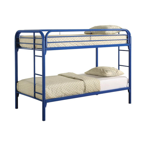 Morgan  Twin over Twin Blue Bunk Bed - Premium Bed from Coaster Z2 Standard - Just $378! Shop now at Furniture Wholesale Plus  We are the best furniture store in Nashville, Hendersonville, Goodlettsville, Madison, Antioch, Mount Juliet, Lebanon, Gallatin, Springfield, Murfreesboro, Franklin, Brentwood