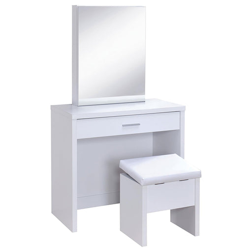 G300290 Contemporary White Vanity and Upholstered Stool Set - Premium Vanity from Coaster Z2 Standard - Just $270! Shop now at Furniture Wholesale Plus  We are the best furniture store in Nashville, Hendersonville, Goodlettsville, Madison, Antioch, Mount Juliet, Lebanon, Gallatin, Springfield, Murfreesboro, Franklin, Brentwood