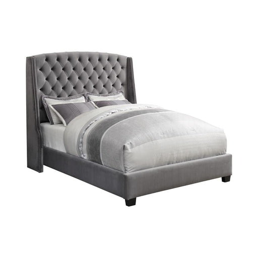Pissarro Transitional Upholstered Grey and Chocolate California King Bed - Premium Bed from Coaster Z2 Standard - Just $778! Shop now at Furniture Wholesale Plus  We are the best furniture store in Nashville, Hendersonville, Goodlettsville, Madison, Antioch, Mount Juliet, Lebanon, Gallatin, Springfield, Murfreesboro, Franklin, Brentwood