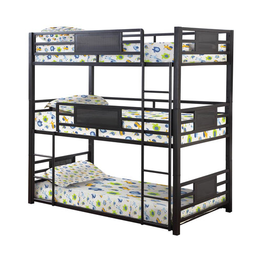 G460394 Casual Black Twin Triple Bunk Bed - Premium Twin Triple Bunk Bed from Coaster Z2 Standard - Just $858! Shop now at Furniture Wholesale Plus  We are the best furniture store in Nashville, Hendersonville, Goodlettsville, Madison, Antioch, Mount Juliet, Lebanon, Gallatin, Springfield, Murfreesboro, Franklin, Brentwood
