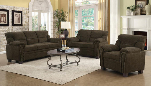 Clemintine Brown Three Piece Living Room Set - Premium Living Room Set from Coaster Z2 Standard - Just $1558! Shop now at Furniture Wholesale Plus  We are the best furniture store in Nashville, Hendersonville, Goodlettsville, Madison, Antioch, Mount Juliet, Lebanon, Gallatin, Springfield, Murfreesboro, Franklin, Brentwood