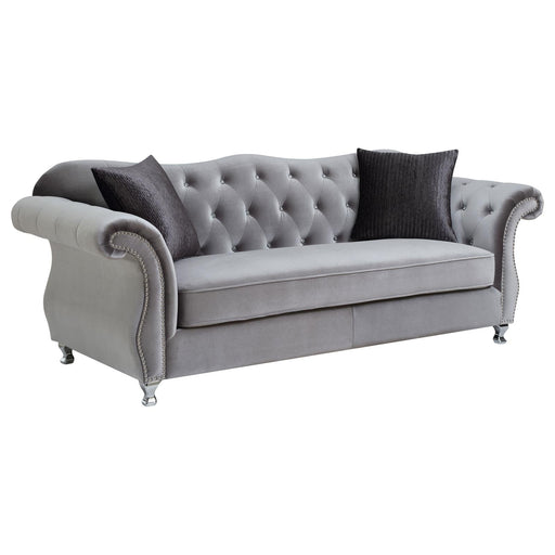 Frostine Traditional Silver Sofa - Premium Sofa from Coaster Z2 Standard - Just $1138! Shop now at Furniture Wholesale Plus  We are the best furniture store in Nashville, Hendersonville, Goodlettsville, Madison, Antioch, Mount Juliet, Lebanon, Gallatin, Springfield, Murfreesboro, Franklin, Brentwood