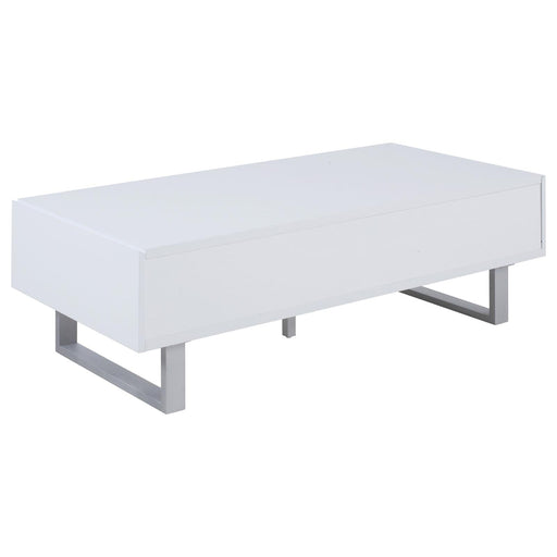 G705698 Contemporary Glossy White Coffee Table - Premium Coffee Table from Coaster Z2 Standard - Just $290! Shop now at Furniture Wholesale Plus  We are the best furniture store in Nashville, Hendersonville, Goodlettsville, Madison, Antioch, Mount Juliet, Lebanon, Gallatin, Springfield, Murfreesboro, Franklin, Brentwood