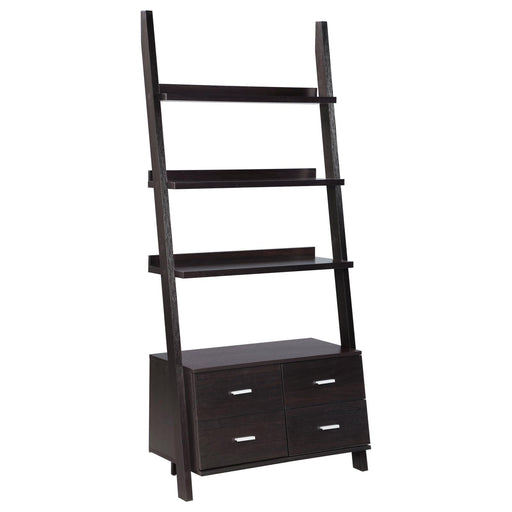 G800319 Contemporary Cappuccino Leaning Bookcase - Premium Bookcase from Coaster Z2 Standard - Just $290! Shop now at Furniture Wholesale Plus  We are the best furniture store in Nashville, Hendersonville, Goodlettsville, Madison, Antioch, Mount Juliet, Lebanon, Gallatin, Springfield, Murfreesboro, Franklin, Brentwood