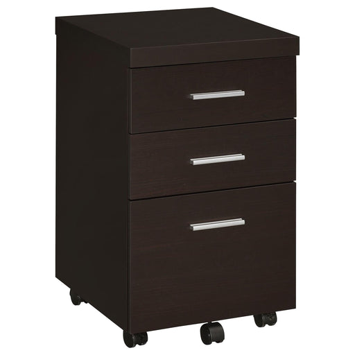Skylar Contemporary Cappuccino Three Drawer Mobile File Cabinet - Premium Cappuccino Mobile Pedestal from Coaster Z2 Standard - Just $130! Shop now at Furniture Wholesale Plus  We are the best furniture store in Nashville, Hendersonville, Goodlettsville, Madison, Antioch, Mount Juliet, Lebanon, Gallatin, Springfield, Murfreesboro, Franklin, Brentwood