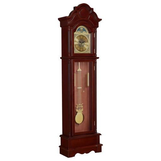 Traditional Brown Red Grandfather Clock - Premium Cherry Grandfather Clock from Coaster Z2 Standard - Just $598! Shop now at Furniture Wholesale Plus  We are the best furniture store in Nashville, Hendersonville, Goodlettsville, Madison, Antioch, Mount Juliet, Lebanon, Gallatin, Springfield, Murfreesboro, Franklin, Brentwood