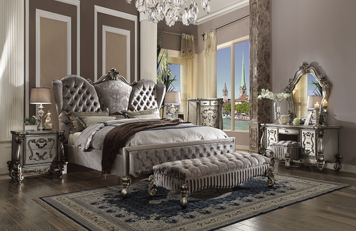 Versailles Velvet & Antique Platinum Eastern King Bed - Premium Bed from ACME East - Just $3184.35! Shop now at Furniture Wholesale Plus  We are the best furniture store in Nashville, Hendersonville, Goodlettsville, Madison, Antioch, Mount Juliet, Lebanon, Gallatin, Springfield, Murfreesboro, Franklin, Brentwood