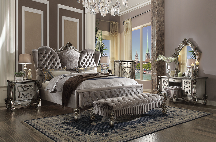 Versailles Velvet & Antique Platinum Queen Bed - Premium Bed from ACME East - Just $2357.55! Shop now at Furniture Wholesale Plus  We are the best furniture store in Nashville, Hendersonville, Goodlettsville, Madison, Antioch, Mount Juliet, Lebanon, Gallatin, Springfield, Murfreesboro, Franklin, Brentwood
