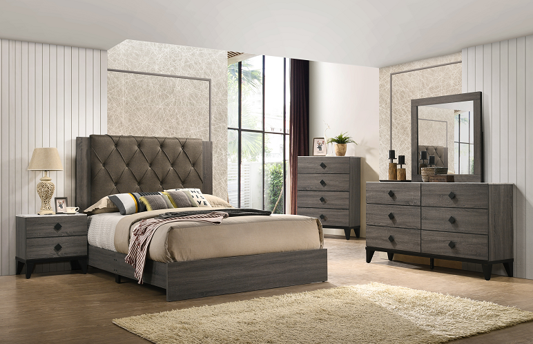 Avantika Fabric & Rustic Gray Oak Eastern King Bed - Premium Bed from ACME East - Just $526.50! Shop now at Furniture Wholesale Plus  We are the best furniture store in Nashville, Hendersonville, Goodlettsville, Madison, Antioch, Mount Juliet, Lebanon, Gallatin, Springfield, Murfreesboro, Franklin, Brentwood