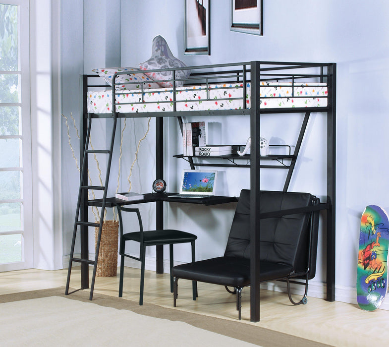 Senon Silver & Black Loft Bed & Desk - Premium Loft Bed from ACME East - Just $544.05! Shop now at Furniture Wholesale Plus  We are the best furniture store in Nashville, Hendersonville, Goodlettsville, Madison, Antioch, Mount Juliet, Lebanon, Gallatin, Springfield, Murfreesboro, Franklin, Brentwood