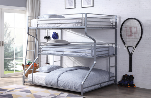 Caius II Silver Bunk Bed (Triple Full/Twin/Queen) - Premium Bunk Bed from ACME East - Just $1090.05! Shop now at Furniture Wholesale Plus  We are the best furniture store in Nashville, Hendersonville, Goodlettsville, Madison, Antioch, Mount Juliet, Lebanon, Gallatin, Springfield, Murfreesboro, Franklin, Brentwood