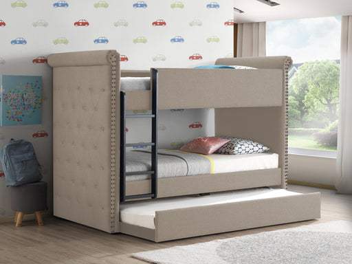 Romana II Beige Fabric Bunk Bed & Trundle (Twin/Twin) - Premium Bunk Bed w/ Trundle from ACME East - Just $973.05! Shop now at Furniture Wholesale Plus  We are the best furniture store in Nashville, Hendersonville, Goodlettsville, Madison, Antioch, Mount Juliet, Lebanon, Gallatin, Springfield, Murfreesboro, Franklin, Brentwood