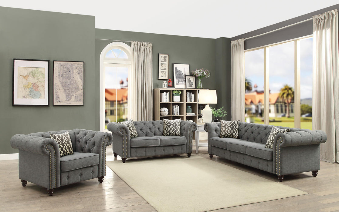 Aurelia Gray Linen Sofa w/2 Pillows - Premium Sofa from ACME East - Just $1119.30! Shop now at Furniture Wholesale Plus  We are the best furniture store in Nashville, Hendersonville, Goodlettsville, Madison, Antioch, Mount Juliet, Lebanon, Gallatin, Springfield, Murfreesboro, Franklin, Brentwood