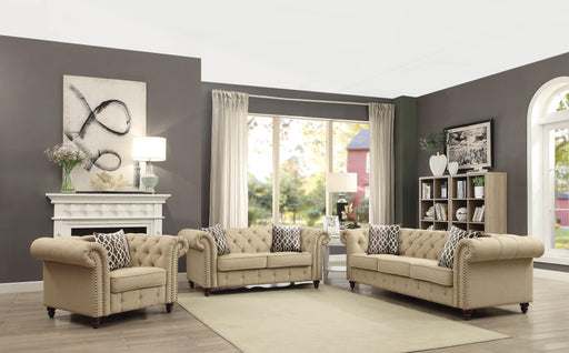 Aurelia Beige Linen Sofa w/2 Pillows - Premium Sofa from ACME East - Just $1119.30! Shop now at Furniture Wholesale Plus  We are the best furniture store in Nashville, Hendersonville, Goodlettsville, Madison, Antioch, Mount Juliet, Lebanon, Gallatin, Springfield, Murfreesboro, Franklin, Brentwood