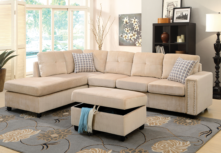 Belville Beige Velvet Sectional Sofa w/Pillows - Premium Sectional from ACME East - Just $1480.05! Shop now at Furniture Wholesale Plus  We are the best furniture store in Nashville, Hendersonville, Goodlettsville, Madison, Antioch, Mount Juliet, Lebanon, Gallatin, Springfield, Murfreesboro, Franklin, Brentwood