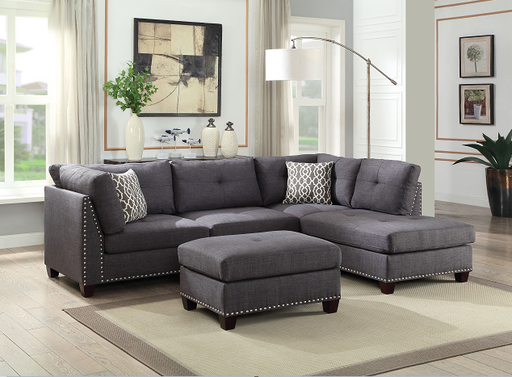 Laurissa Light Charcoal Linen Sectional Sofa & Ottoman (2 Pillows) - Premium Sectional from ACME East - Just $1558.05! Shop now at Furniture Wholesale Plus  We are the best furniture store in Nashville, Hendersonville, Goodlettsville, Madison, Antioch, Mount Juliet, Lebanon, Gallatin, Springfield, Murfreesboro, Franklin, Brentwood