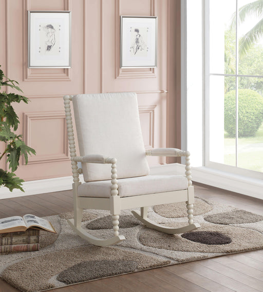 Tristin Cream Fabric & White Rocking Chair - Premium Chair from ACME East - Just $479.70! Shop now at Furniture Wholesale Plus  We are the best furniture store in Nashville, Hendersonville, Goodlettsville, Madison, Antioch, Mount Juliet, Lebanon, Gallatin, Springfield, Murfreesboro, Franklin, Brentwood