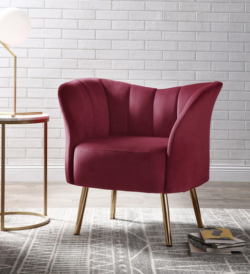 Reese Burgundy Velvet & Gold Accent Chair - Premium Chair from ACME East - Just $419.25! Shop now at Furniture Wholesale Plus  We are the best furniture store in Nashville, Hendersonville, Goodlettsville, Madison, Antioch, Mount Juliet, Lebanon, Gallatin, Springfield, Murfreesboro, Franklin, Brentwood
