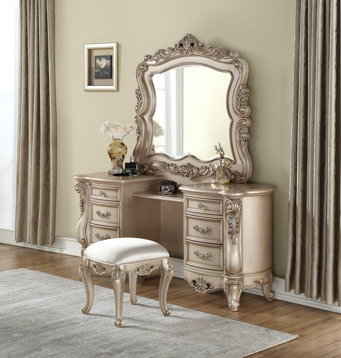 Gorsedd Fabric & Antique White Vanity Stool - Premium Vanity from ACME East - Just $243.75! Shop now at Furniture Wholesale Plus  We are the best furniture store in Nashville, Hendersonville, Goodlettsville, Madison, Antioch, Mount Juliet, Lebanon, Gallatin, Springfield, Murfreesboro, Franklin, Brentwood