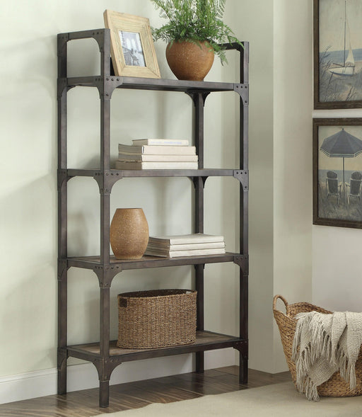 Gorden Weathered Oak & Antique Silver Bookshelf - Premium Bookcase from ACME East - Just $446.55! Shop now at Furniture Wholesale Plus  We are the best furniture store in Nashville, Hendersonville, Goodlettsville, Madison, Antioch, Mount Juliet, Lebanon, Gallatin, Springfield, Murfreesboro, Franklin, Brentwood
