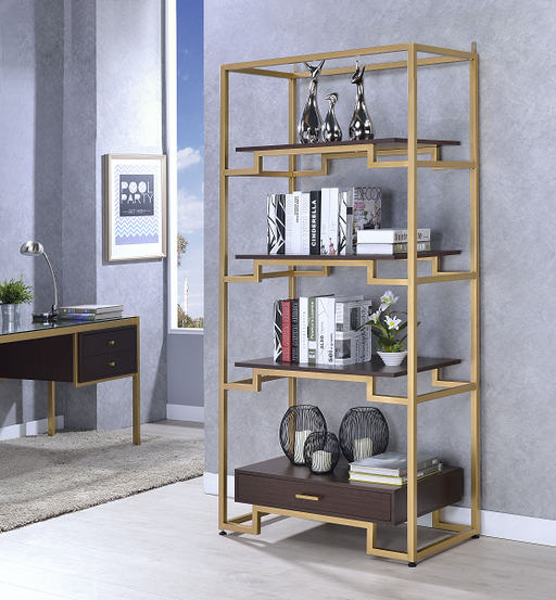 Yumia Gold & Clear Glass Bookshelf - Premium Bookcase from ACME East - Just $622.05! Shop now at Furniture Wholesale Plus  We are the best furniture store in Nashville, Hendersonville, Goodlettsville, Madison, Antioch, Mount Juliet, Lebanon, Gallatin, Springfield, Murfreesboro, Franklin, Brentwood