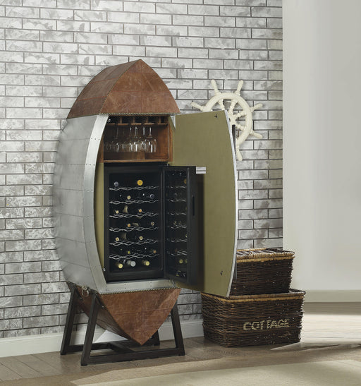 Brancaster Retro Brown Top Grain Leather & Aluminum Wine Cabinet & Cooler - Premium Wine Cabinet from ACME East - Just $4178.85! Shop now at Furniture Wholesale Plus  We are the best furniture store in Nashville, Hendersonville, Goodlettsville, Madison, Antioch, Mount Juliet, Lebanon, Gallatin, Springfield, Murfreesboro, Franklin, Brentwood