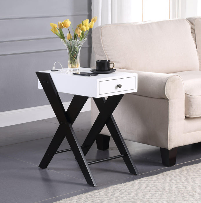 Fierce White & Black Side Table (USB Charging Dock) - Premium Side Table from ACME East - Just $173.55! Shop now at Furniture Wholesale Plus  We are the best furniture store in Nashville, Hendersonville, Goodlettsville, Madison, Antioch, Mount Juliet, Lebanon, Gallatin, Springfield, Murfreesboro, Franklin, Brentwood