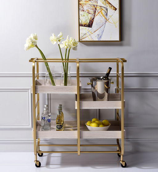 Vorrik Gold & White-Washed Serving Cart - Premium Server from ACME East - Just $458.25! Shop now at Furniture Wholesale Plus  We are the best furniture store in Nashville, Hendersonville, Goodlettsville, Madison, Antioch, Mount Juliet, Lebanon, Gallatin, Springfield, Murfreesboro, Franklin, Brentwood