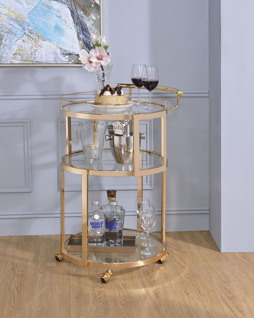 Madelina Gold & Clear Glass Serving Cart - Premium Server from ACME East - Just $351! Shop now at Furniture Wholesale Plus  We are the best furniture store in Nashville, Hendersonville, Goodlettsville, Madison, Antioch, Mount Juliet, Lebanon, Gallatin, Springfield, Murfreesboro, Franklin, Brentwood