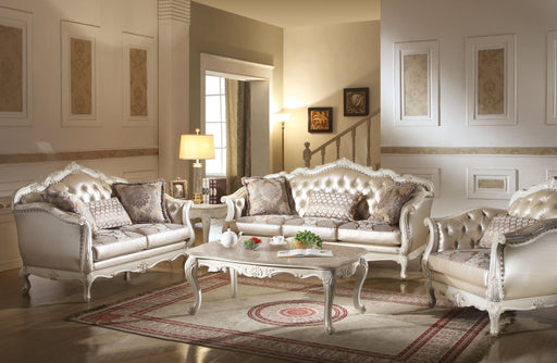 Chantelle Rose Gold PU/Fabric & Pearl White Sofa w/3 Pillows - Premium Sofa from ACME East - Just $3354! Shop now at Furniture Wholesale Plus  We are the best furniture store in Nashville, Hendersonville, Goodlettsville, Madison, Antioch, Mount Juliet, Lebanon, Gallatin, Springfield, Murfreesboro, Franklin, Brentwood
