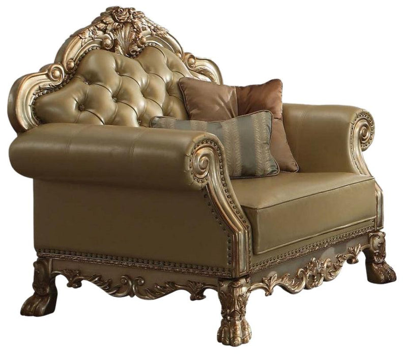 Acme Dresden Chair w/ 2 Pillows in Gold Patina 53162 - Premium Chair from ACME East - Just $1766.70! Shop now at Furniture Wholesale Plus  We are the best furniture store in Nashville, Hendersonville, Goodlettsville, Madison, Antioch, Mount Juliet, Lebanon, Gallatin, Springfield, Murfreesboro, Franklin, Brentwood