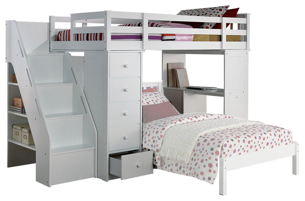 Acme Freya Loft Bed with Bookcase Ladder in White 37145 - Premium Bed from ACME East - Just $1277.25! Shop now at Furniture Wholesale Plus  We are the best furniture store in Nashville, Hendersonville, Goodlettsville, Madison, Antioch, Mount Juliet, Lebanon, Gallatin, Springfield, Murfreesboro, Franklin, Brentwood