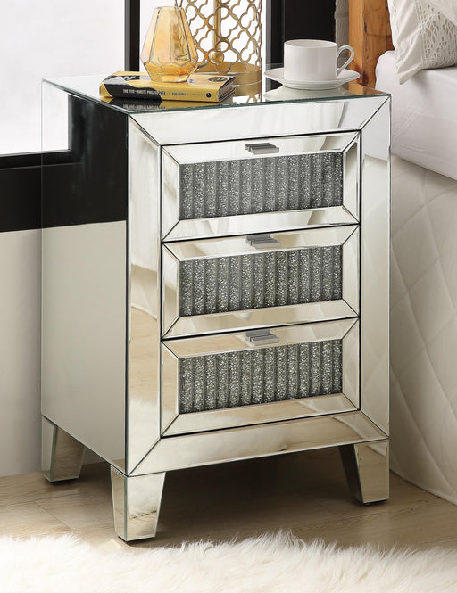 Caesia Mirrored & Faux Diamonds Accent Table - Premium Nightstand from ACME East - Just $563.55! Shop now at Furniture Wholesale Plus  We are the best furniture store in Nashville, Hendersonville, Goodlettsville, Madison, Antioch, Mount Juliet, Lebanon, Gallatin, Springfield, Murfreesboro, Franklin, Brentwood