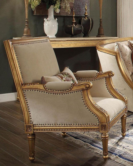 Acme Furniture Daesha Accent Chair in Tan Flannel & Antique Gold 50838 - Premium Chair from ACME East - Just $1879.80! Shop now at Furniture Wholesale Plus  We are the best furniture store in Nashville, Hendersonville, Goodlettsville, Madison, Antioch, Mount Juliet, Lebanon, Gallatin, Springfield, Murfreesboro, Franklin, Brentwood