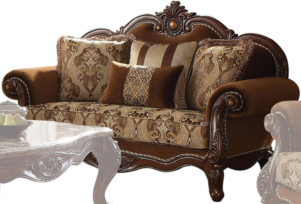 Acme Furniture Jardena Loveseat with 4 Pillows in Cherry Oak 50656 - Premium Loveseat from ACME East - Just $2546.70! Shop now at Furniture Wholesale Plus  We are the best furniture store in Nashville, Hendersonville, Goodlettsville, Madison, Antioch, Mount Juliet, Lebanon, Gallatin, Springfield, Murfreesboro, Franklin, Brentwood