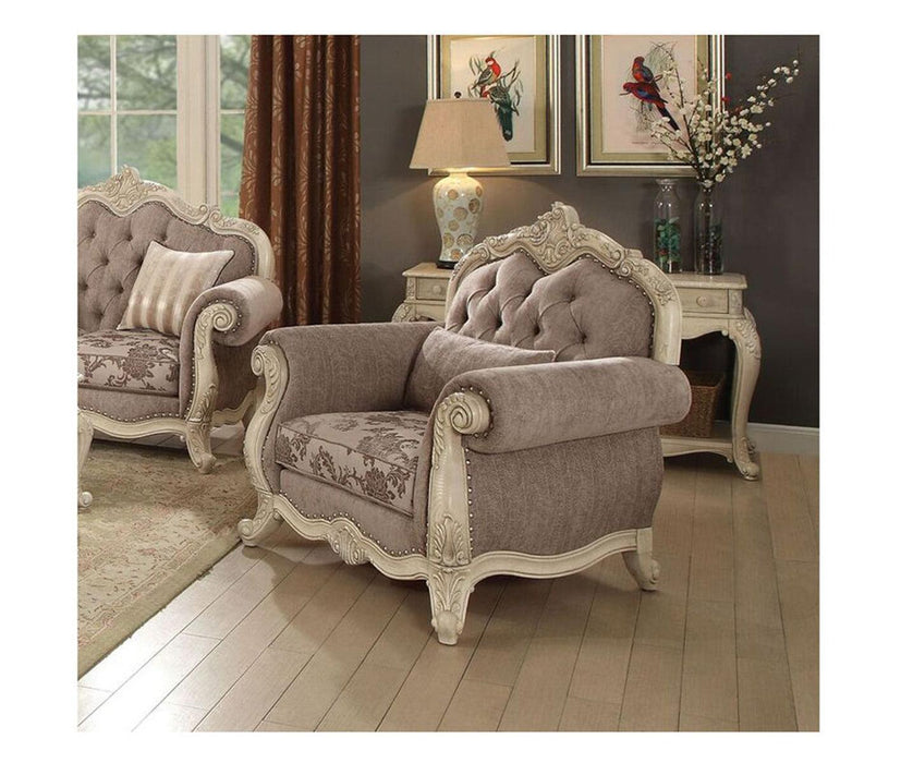 Acme Ragenardus Chair with 1 Pillow in Gray Fabric & Antique White 56022 - Premium Chair from ACME East - Just $1909.05! Shop now at Furniture Wholesale Plus  We are the best furniture store in Nashville, Hendersonville, Goodlettsville, Madison, Antioch, Mount Juliet, Lebanon, Gallatin, Springfield, Murfreesboro, Franklin, Brentwood