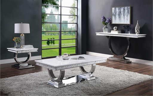 Zander White Printed Faux Marble & Mirrored Silver Finish Table Set - Premium Table Set from ACME East - Just $2535! Shop now at Furniture Wholesale Plus  We are the best furniture store in Nashville, Hendersonville, Goodlettsville, Madison, Antioch, Mount Juliet, Lebanon, Gallatin, Springfield, Murfreesboro, Franklin, Brentwood