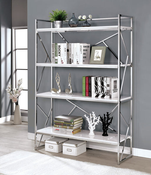 Gustav White/Chrome Bookcase - Premium Bookcase from FOA East - Just $466.05! Shop now at Furniture Wholesale Plus  We are the best furniture store in Nashville, Hendersonville, Goodlettsville, Madison, Antioch, Mount Juliet, Lebanon, Gallatin, Springfield, Murfreesboro, Franklin, Brentwood