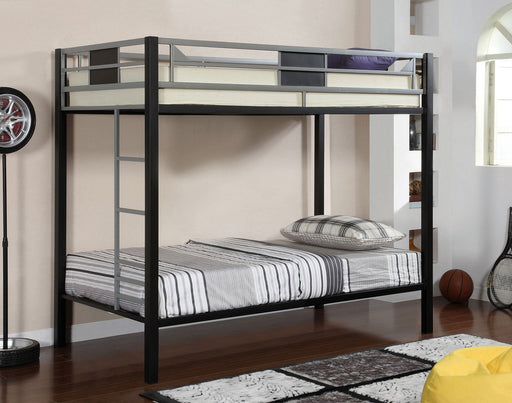Clifton Silver/Gun Metal Twin/Twin Bunk Bed - Premium Bunk Bed from FOA East - Just $491.40! Shop now at Furniture Wholesale Plus  We are the best furniture store in Nashville, Hendersonville, Goodlettsville, Madison, Antioch, Mount Juliet, Lebanon, Gallatin, Springfield, Murfreesboro, Franklin, Brentwood